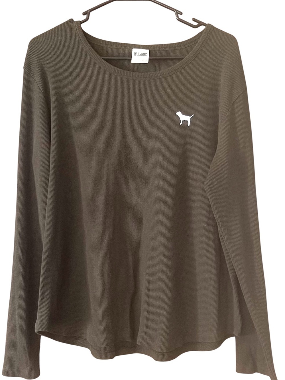 Victoria’s Secret PINK Olive Green Waffle Knit Thermal Long Sleeve Top